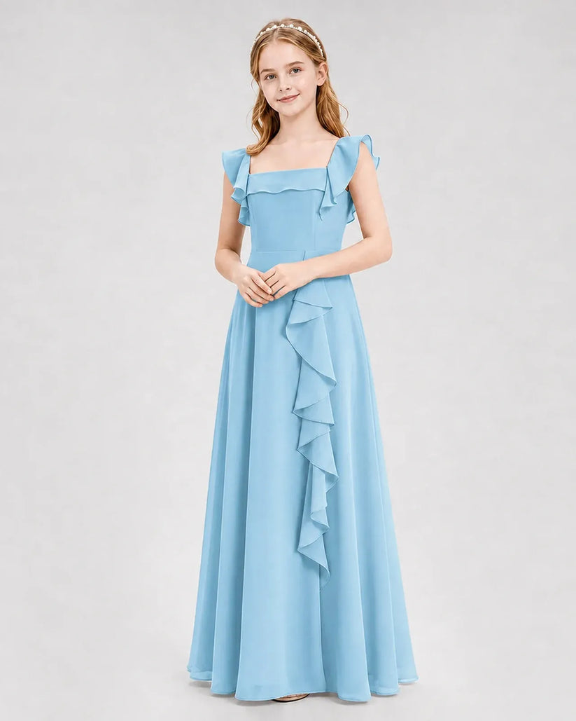 Sky Blue Chiffon A-line Junior Bridesmaid Dress Front View