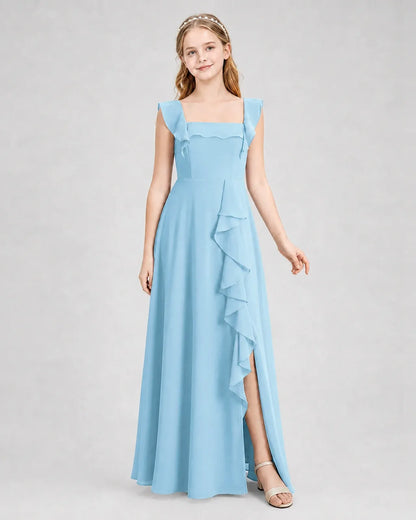 Skyblue Chiffon A-line Junior Bridesmaid Dress Side View