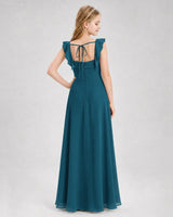 Teal Chiffon A-line Junior Bridesmaid Dress Back View