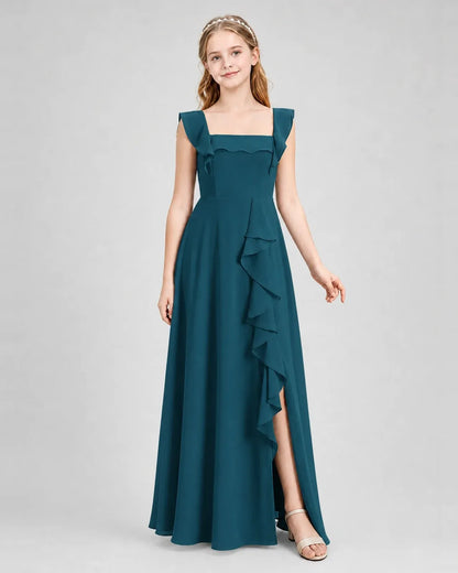 Teal Chiffon A-line Junior Bridesmaid Dress Side View