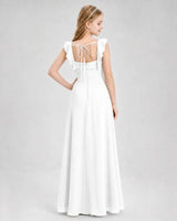 White Chiffon A-line Junior Bridesmaid Dress Back View