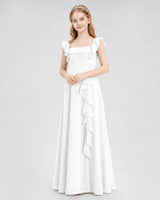 White Chiffon A-line Junior Bridesmaid Dress Front View