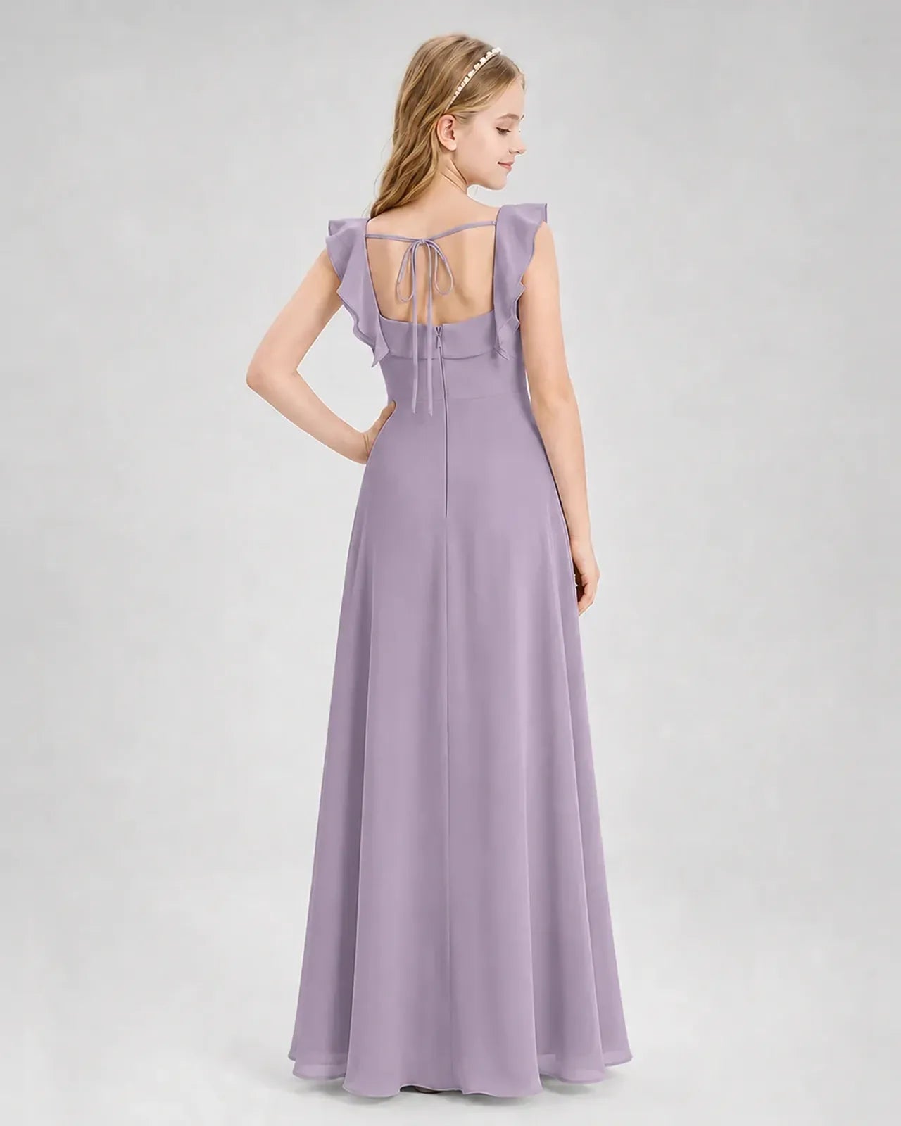 Wisteria Chiffon A-line Junior Bridesmaid Dress Back View