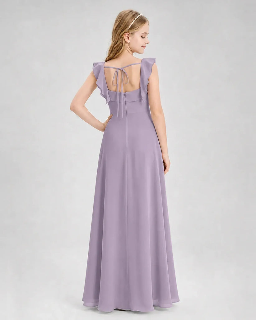 Wisteria Chiffon A-line Junior Bridesmaid Dress Back View