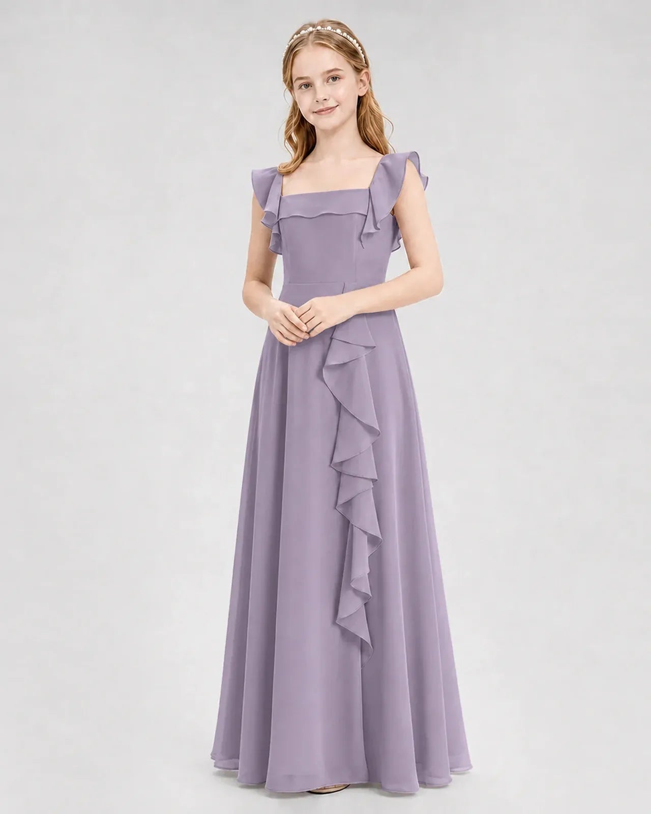 Wisteria Chiffon A-line Junior Bridesmaid Dress Front View
