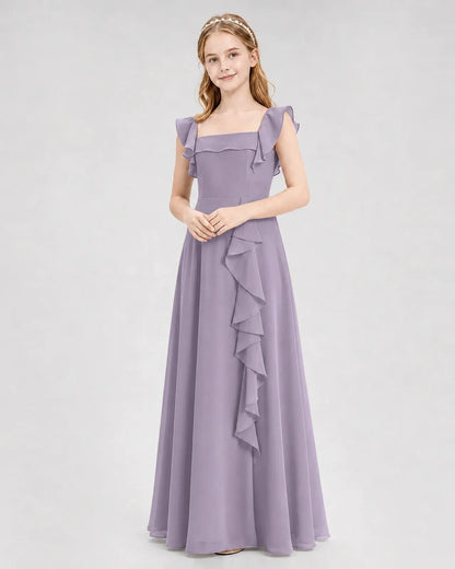 Wisteria Chiffon A-line Junior Bridesmaid Dress Front View