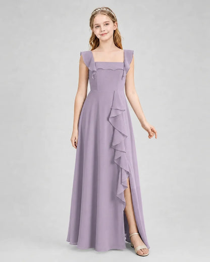 Wisteria Chiffon A-line Junior Bridesmaid Dress Side View