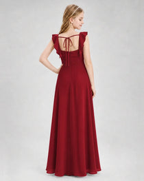 Dideyttawl Square Neck Ruffle Chiffon Junior Bridesmaid Dress with Slit