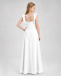 Dideyttawl Square Neck Ruffle Chiffon Junior Bridesmaid Dress with Slit