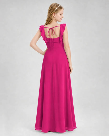 Hotpink Chiffon A-line Junior Bridesmaid Dress Back View