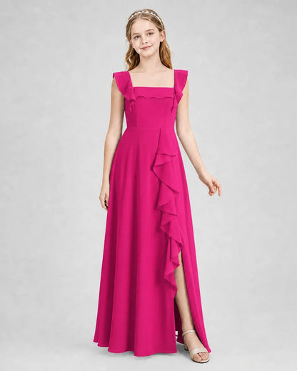 Hotpink Chiffon A-line Junior Bridesmaid Dress Side View