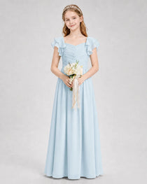 Dideyttawl Sweetheart Neck Ruffle Chiffon Junior Bridesmaid Dress