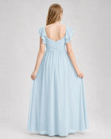 Baby Blue Chiffon A-line Junior Bridesmaid Dress Back View