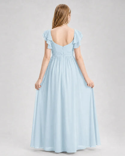 Babyblue Chiffon A-line Junior Bridesmaid Dress Back View