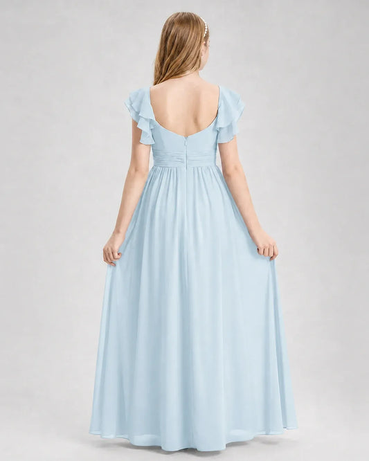 Baby Blue Chiffon A-line Junior Bridesmaid Dress Back View