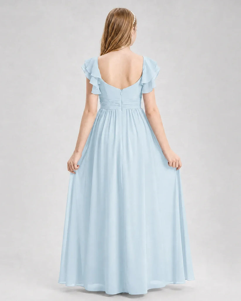 Baby Blue Chiffon A-line Junior Bridesmaid Dress Back View