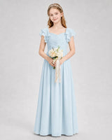 Baby Blue Chiffon A-line Junior Bridesmaid Dress Front View