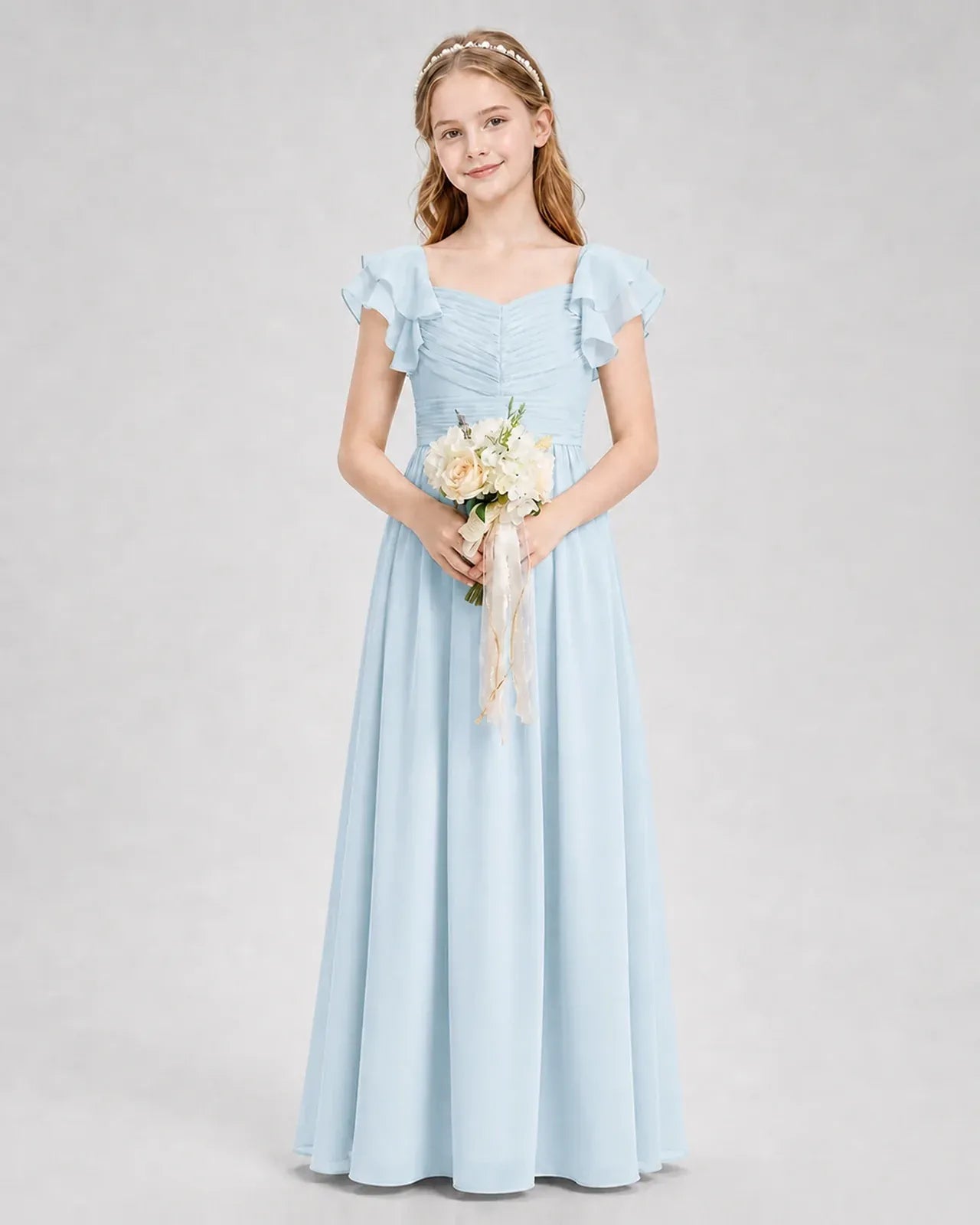 Baby Blue Chiffon A-line Junior Bridesmaid Dress Front View