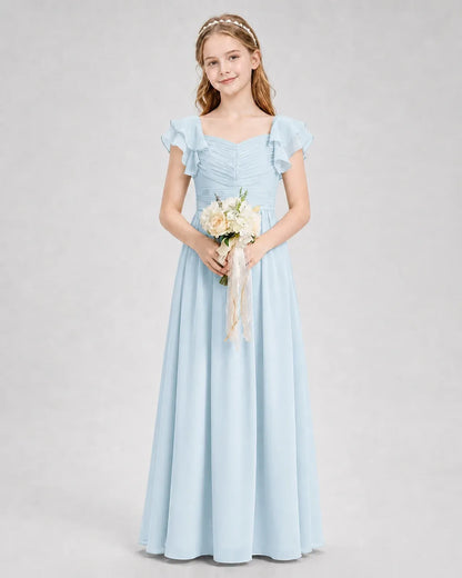 Baby Blue Chiffon A-line Junior Bridesmaid Dress Front View