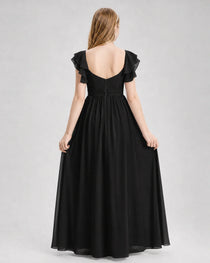 Dideyttawl Sweetheart Neck Ruffle Chiffon Junior Bridesmaid Dress