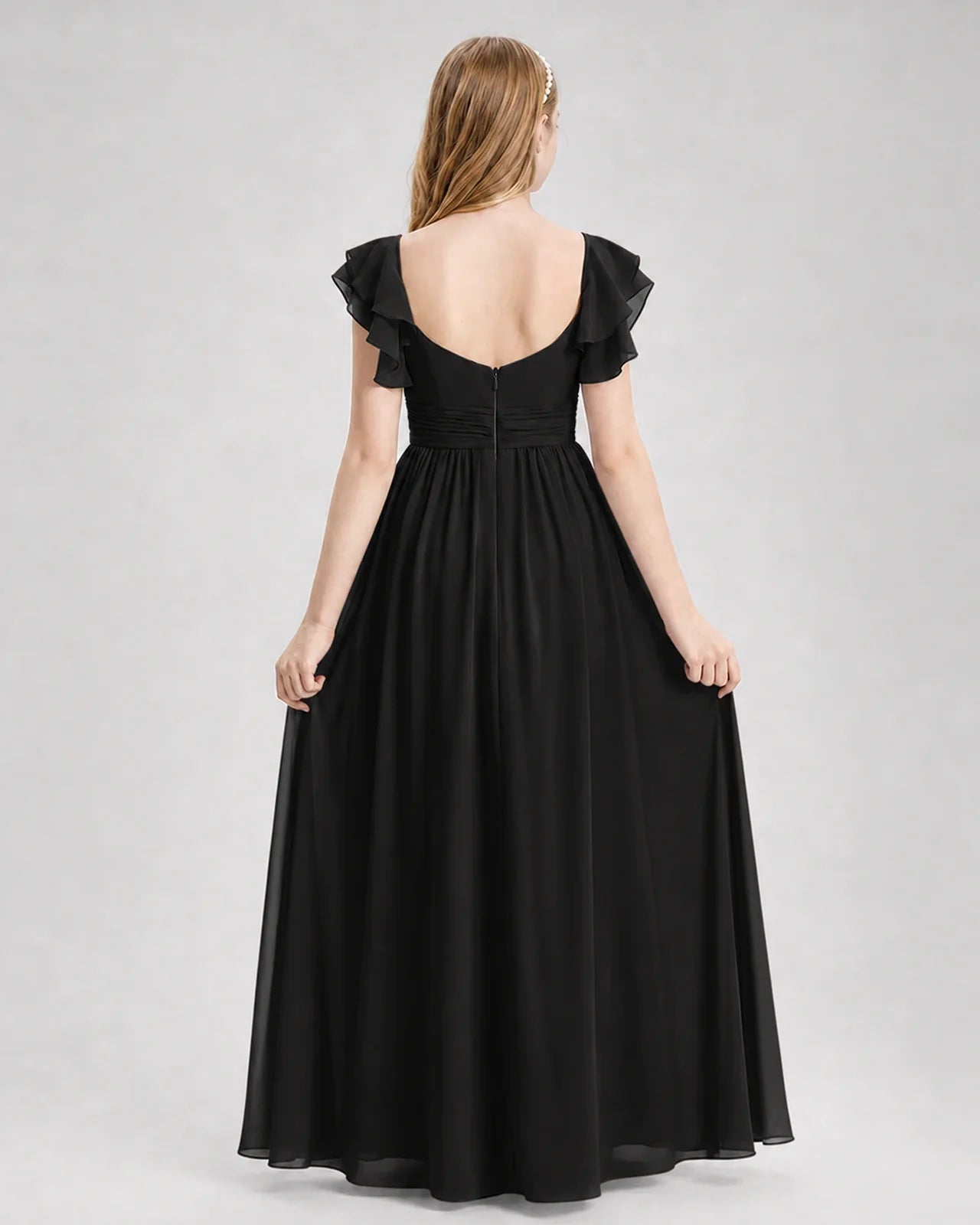 Dideyttawl Sweetheart Neck Ruffle Chiffon Junior Bridesmaid Dress