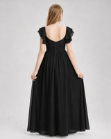 Black Chiffon A-line Junior Bridesmaid Dress Back View