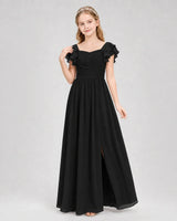 Black Chiffon A-line Junior Bridesmaid Dress Front View