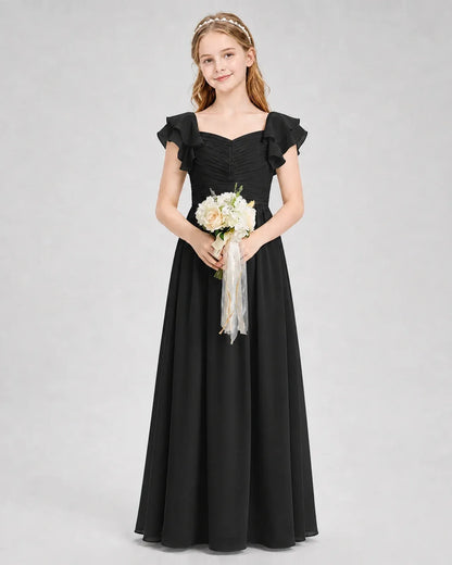 Black Chiffon A-line Junior Bridesmaid Dress Front View