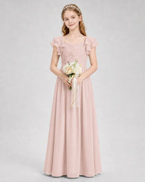 Dideyttawl Sweetheart Neck Ruffle Chiffon Junior Bridesmaid Dress
