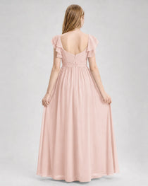 Dideyttawl Sweetheart Neck Ruffle Chiffon Junior Bridesmaid Dress