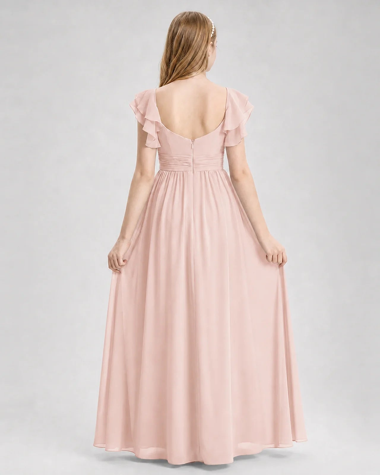 Dideyttawl Sweetheart Neck Ruffle Chiffon Junior Bridesmaid Dress