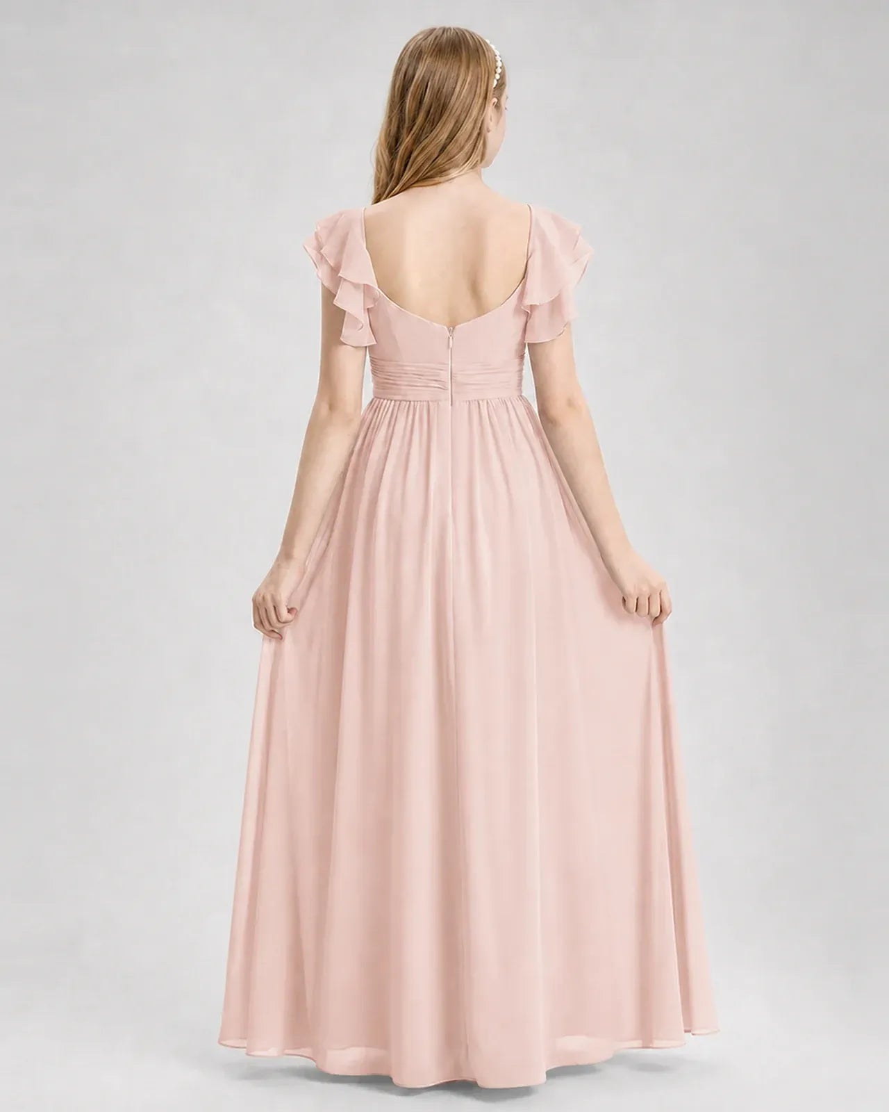 Blushpink Chiffon A-line Junior Bridesmaid Dress Back View