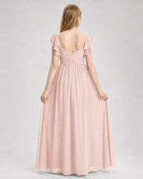 Blush Pink Chiffon A-line Junior Bridesmaid Dress Back View