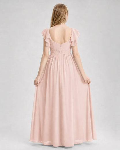 Blushpink Chiffon A-line Junior Bridesmaid Dress Back View