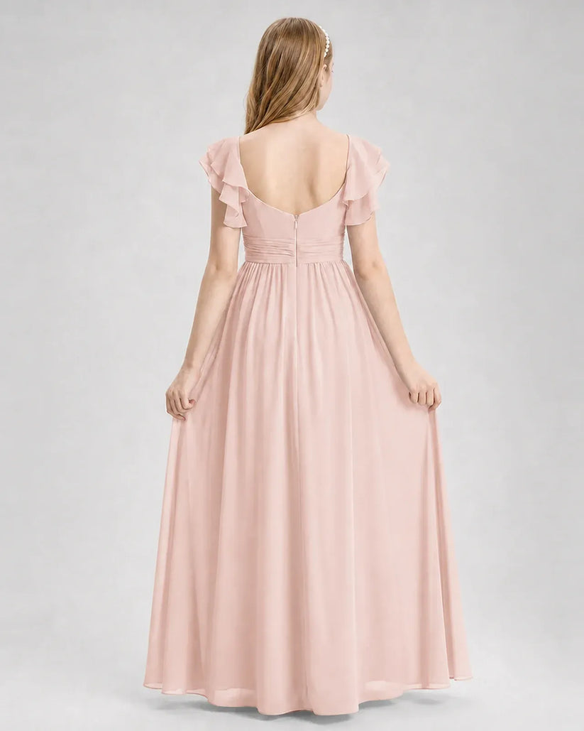 Blush Pink Chiffon A-line Junior Bridesmaid Dress Back View