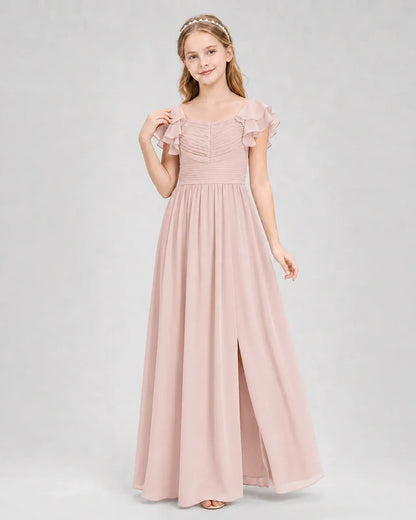 Blushpink Chiffon A-line Junior Bridesmaid Dress Front View