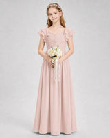 Blush Pink Chiffon A-line Junior Bridesmaid Dress Front View