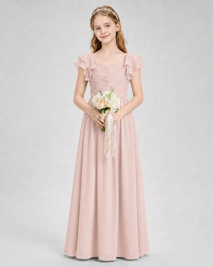 Blush Pink Chiffon A-line Junior Bridesmaid Dress Front View