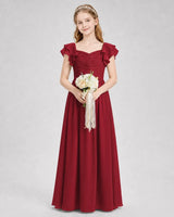 Burgundy Chiffon A-line Junior Bridesmaid Dress Front View