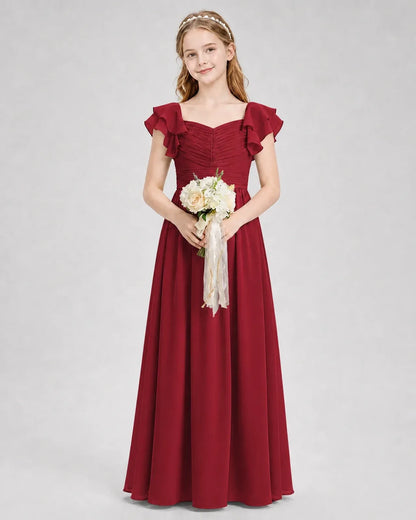 Burgundy Chiffon A-line Junior Bridesmaid Dress Front View