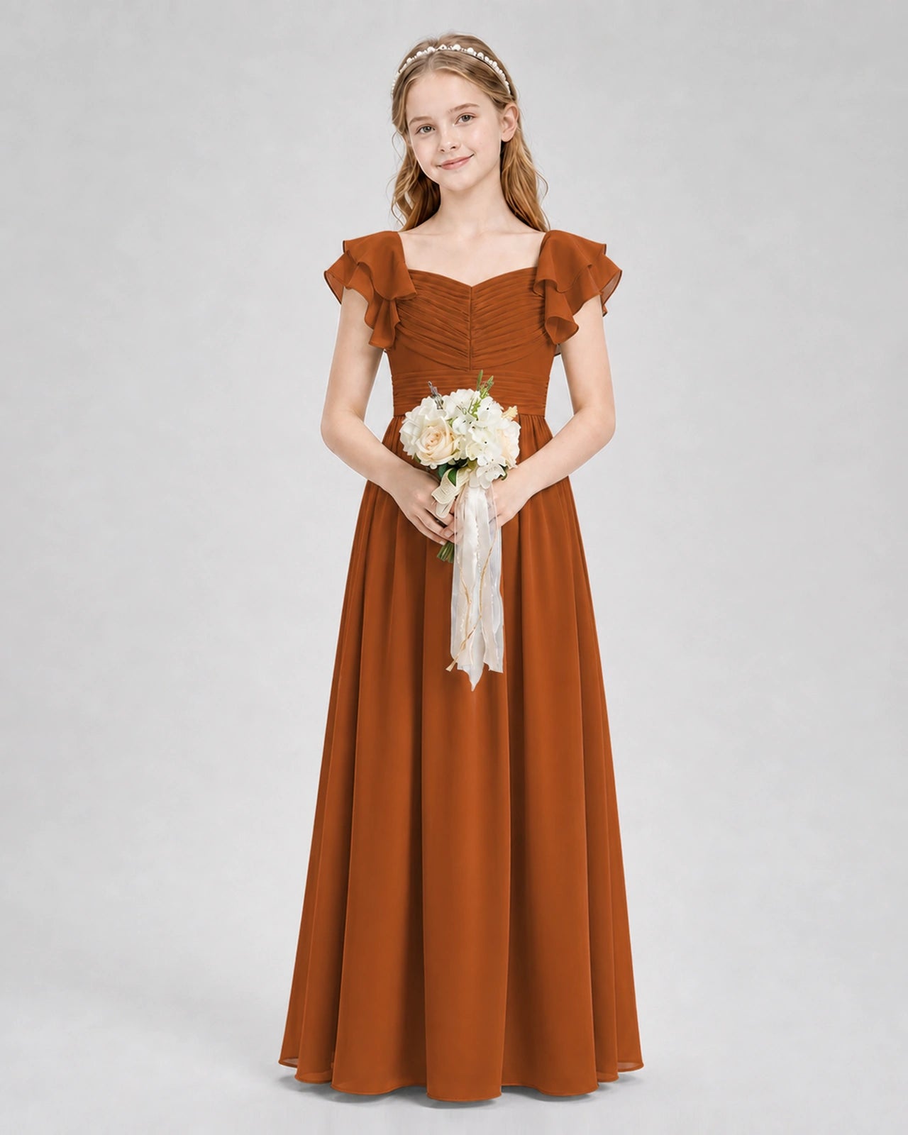 Dideyttawl Sweetheart Neck Ruffle Chiffon Junior Bridesmaid Dress