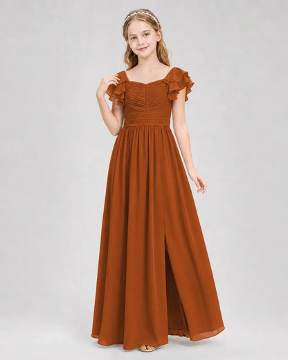 Burntorange Chiffon A-line Junior Bridesmaid Dress Front View