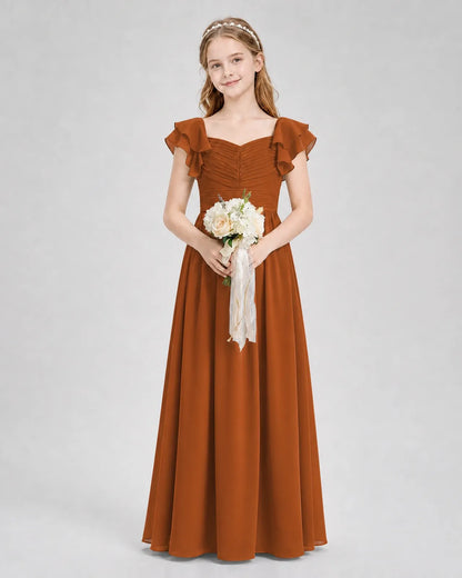 Burnt Orange Chiffon A-line Junior Bridesmaid Dress Front View