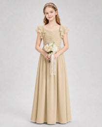 Dideyttawl Sweetheart Neck Ruffle Chiffon Junior Bridesmaid Dress