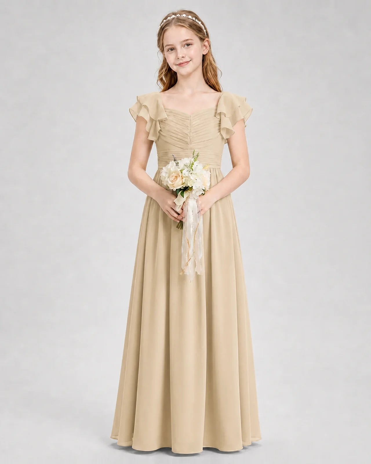 Dideyttawl Sweetheart Neck Ruffle Chiffon Junior Bridesmaid Dress