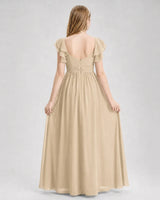 Champagne Chiffon A-line Junior Bridesmaid Dress Back View