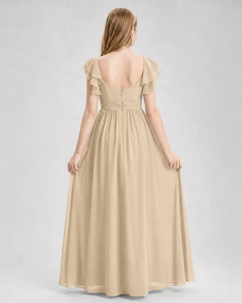 Champagne Chiffon A-line Junior Bridesmaid Dress Back View