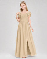Champagne Chiffon A-line Junior Bridesmaid Dress Front View