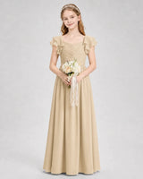 Champagne Chiffon A-line Junior Bridesmaid Dress Front View