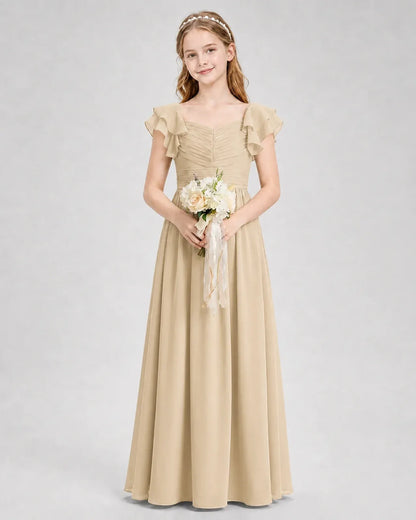 Champagne Chiffon A-line Junior Bridesmaid Dress Front View
